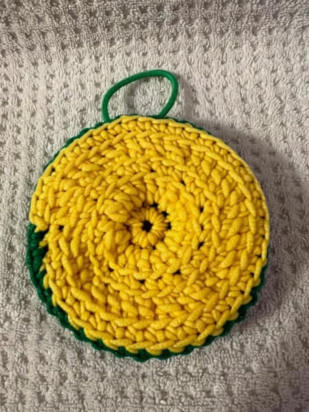 Body Exfoliator - Green and Yellow - Washable - Made w/Scrubology Yarn (Designed